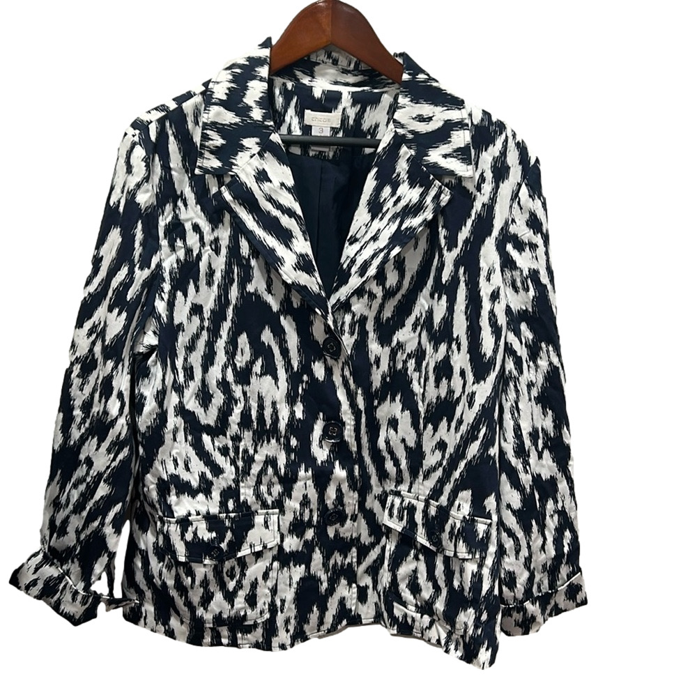 Chicos blazer blue and white size 3 GUC